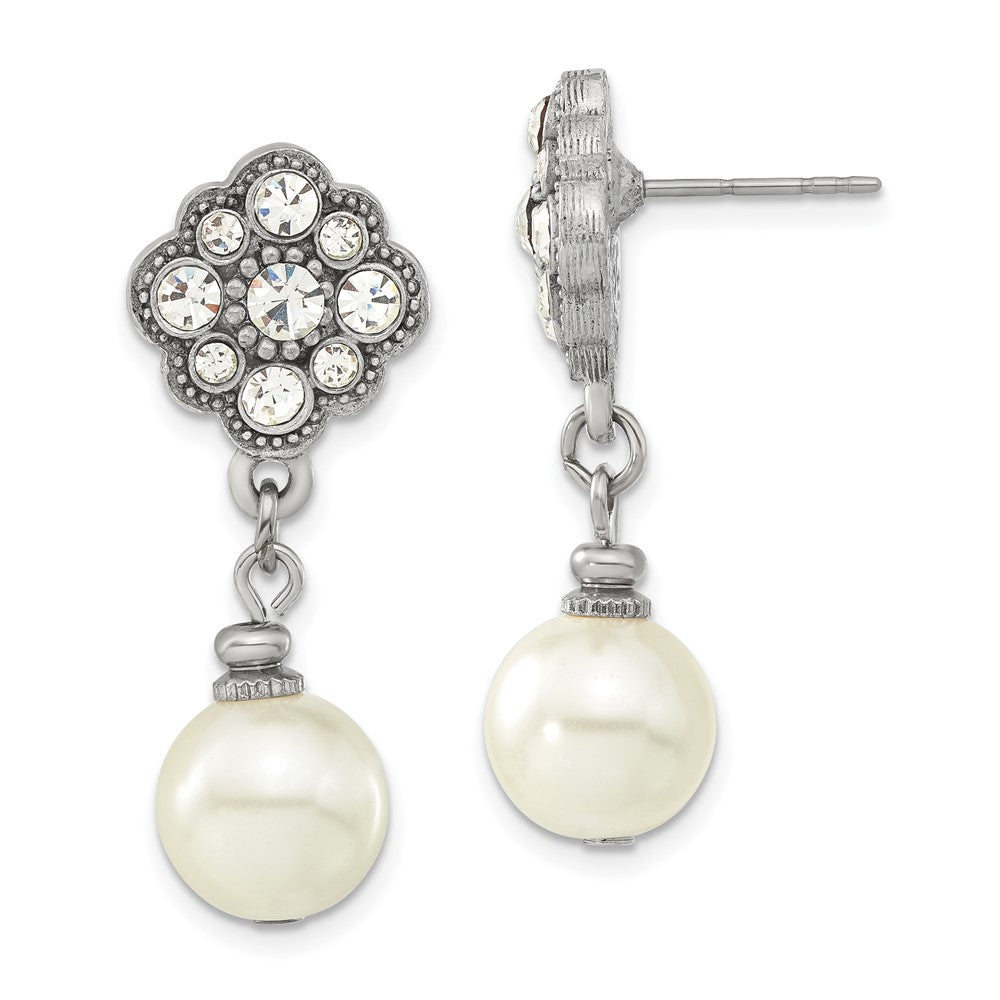 Fashion 1928 Silver-Tone 10mm Cultura Imitation Pearl And Crystal Dangle Earrings