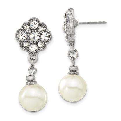 Fashion 1928 Silver-Tone 10mm Cultura Imitation Pearl And Crystal Dangle Earrings