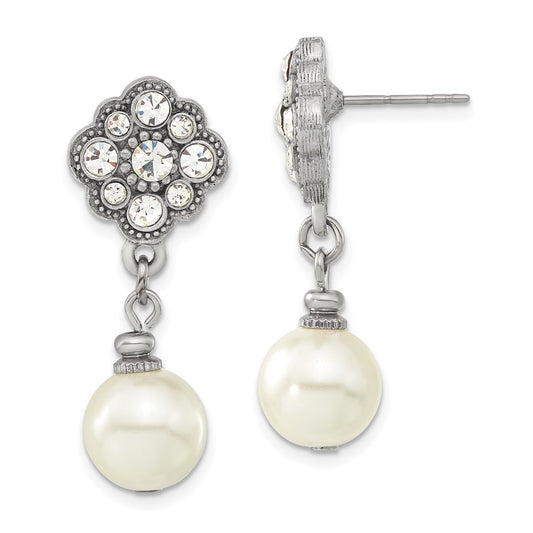 Fashion 1928 Silver-Tone 10mm Cultura Imitation Pearl And Crystal Dangle Earrings
