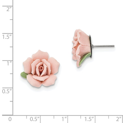 Fashion 1928 Jewelry Pink Porcelain Rose Surgical Stainless Steel Post Earrings With Bullet-Clutch Back