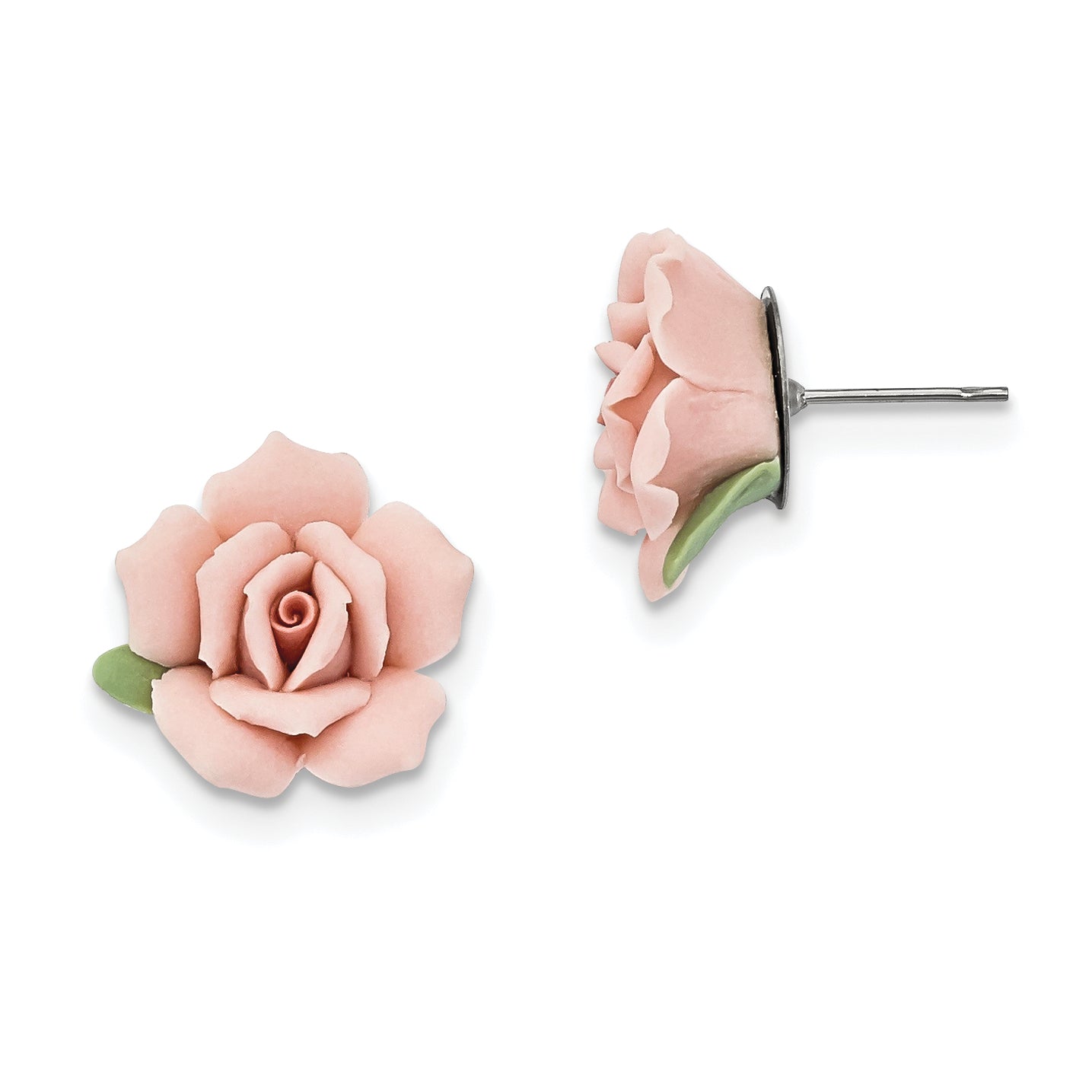 Fashion 1928 Jewelry Pink Porcelain Rose Surgical Stainless Steel Post Earrings With Bullet-Clutch Back