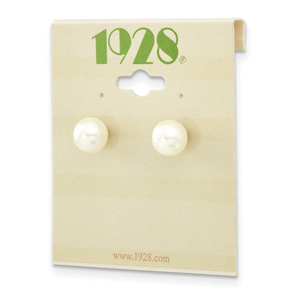 Fashion 1928 Jewelry Gold-Tone 8mm Ivory Imitation Pearl Post Stud Earrings