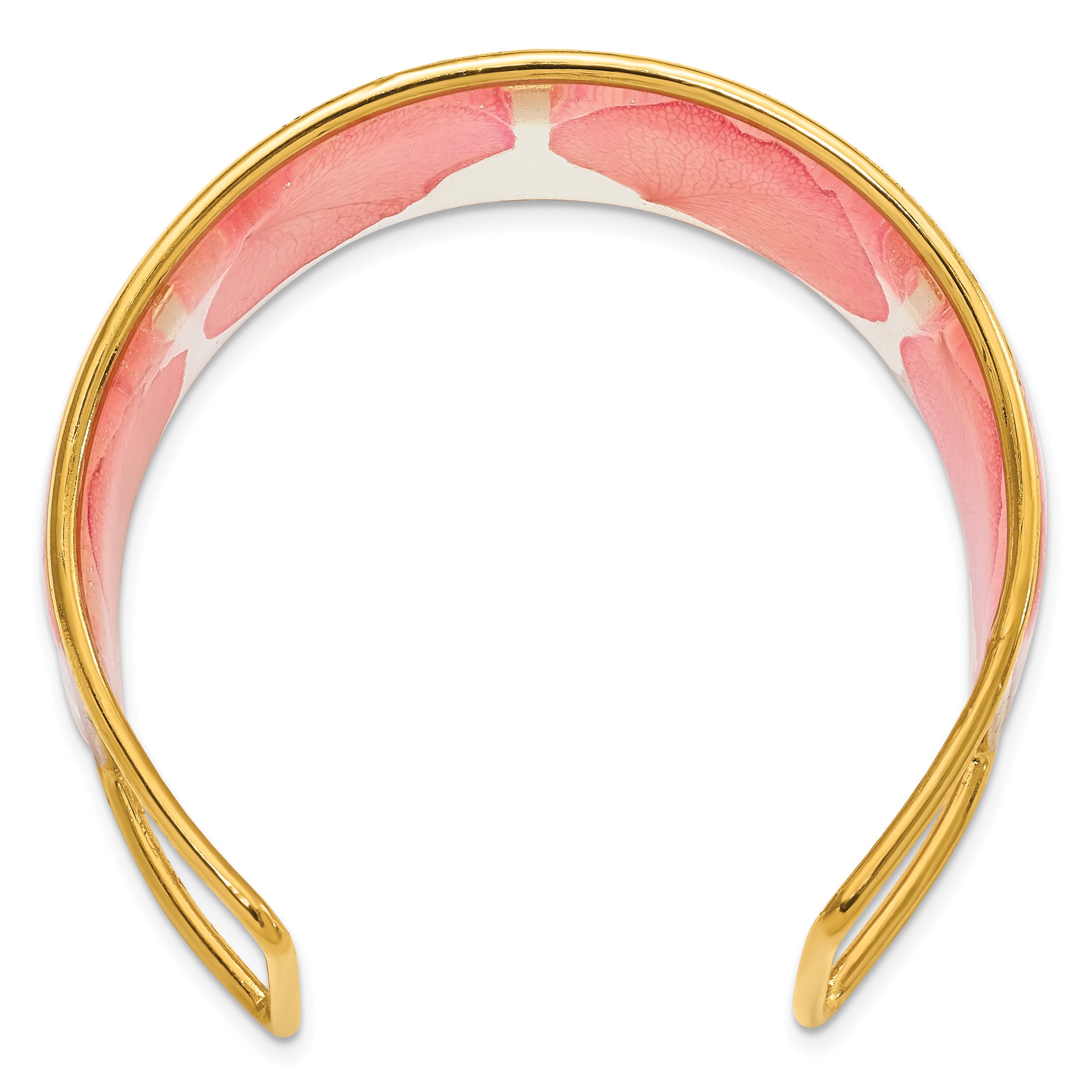 Fashion 24K Gold-Trim Pink Real Rose Petal Cuff Bangle Bracelet
