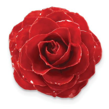 Fashion Lacquer Dipped Large Red Real Rose Pin Brooch