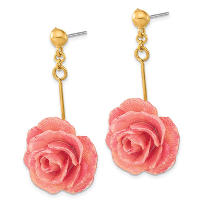 Fashion Lacquer Dipped Pink Real Rose Gold-Tone Dangle Post Earrings
