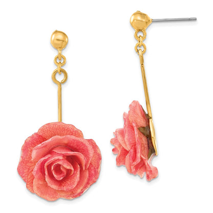 Fashion Lacquer Dipped Pink Real Rose Gold-Tone Dangle Post Earrings