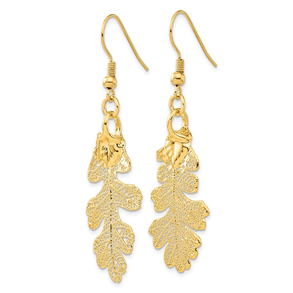 Fashion 24K Gold Dipped Real Oak Leaf Gold-Tone Shepherd Hook Dangle Earrings