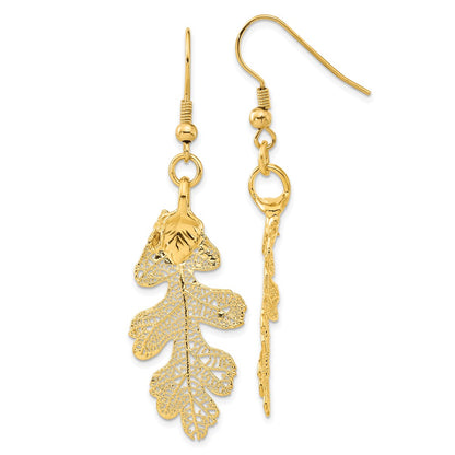 Fashion 24K Gold Dipped Real Oak Leaf Gold-Tone Shepherd Hook Dangle Earrings