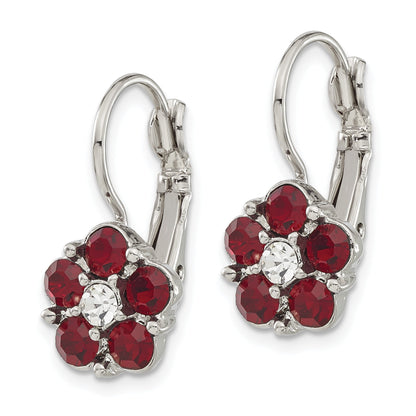 Fashion 1928 Jewelry Silver-Tone Flower Shape Red And Clear Epoxy Stone Leverback Earrings