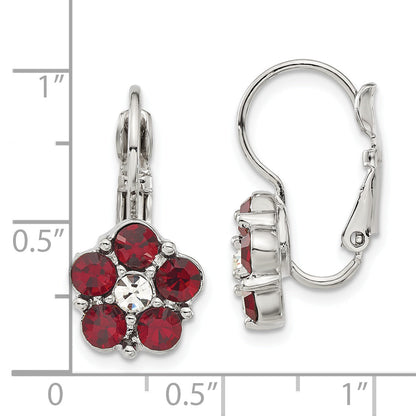 Fashion 1928 Jewelry Silver-Tone Flower Shape Red And Clear Epoxy Stone Leverback Earrings