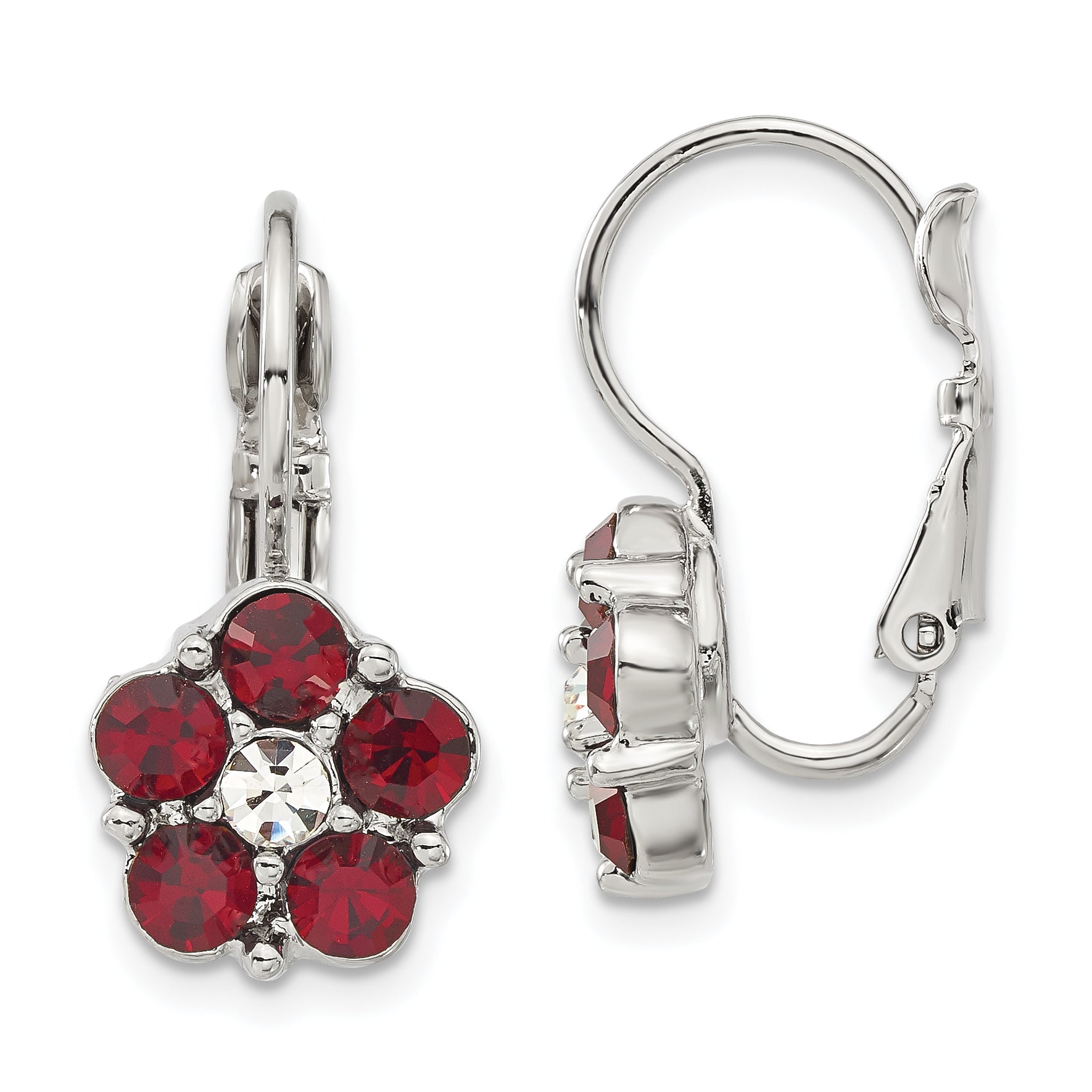 Fashion 1928 Jewelry Silver-Tone Flower Shape Red And Clear Epoxy Stone Leverback Earrings