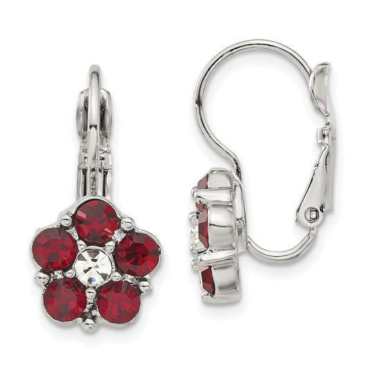 Fashion 1928 Jewelry Silver-Tone Flower Shape Red And Clear Epoxy Stone Leverback Earrings