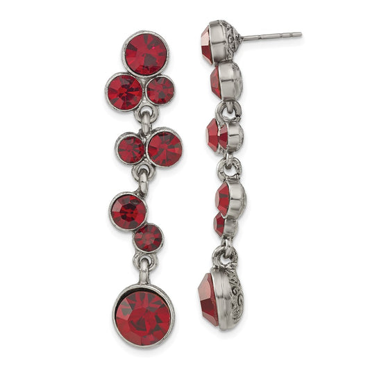 Fashion 1928 Jewelry Silver-Tone Red Epoxy Faceted Stone Dangle Post Earrings