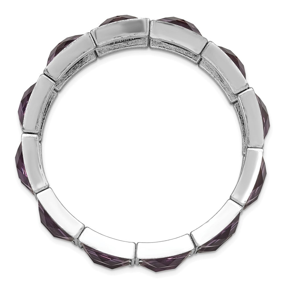 Fashion 1928 Jewelry Silver-Tone Frame Purple Faceted Epoxy Stones Stretch Bracelet