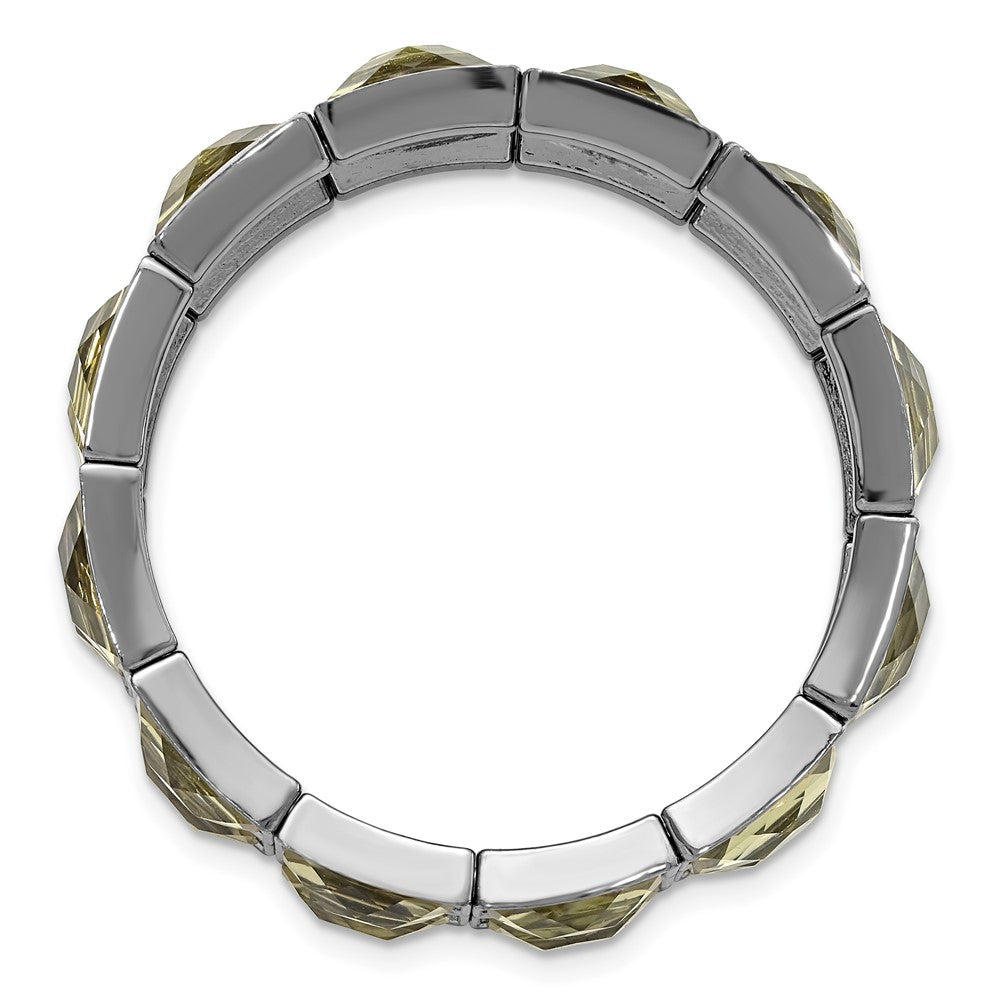 Fashion 1928 Jewelry Black-Plated Frame Grey Epoxy Faceted Stones Stretch Bracelet