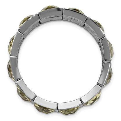 Fashion 1928 Jewelry Black-Plated Frame Grey Epoxy Faceted Stones Stretch Bracelet