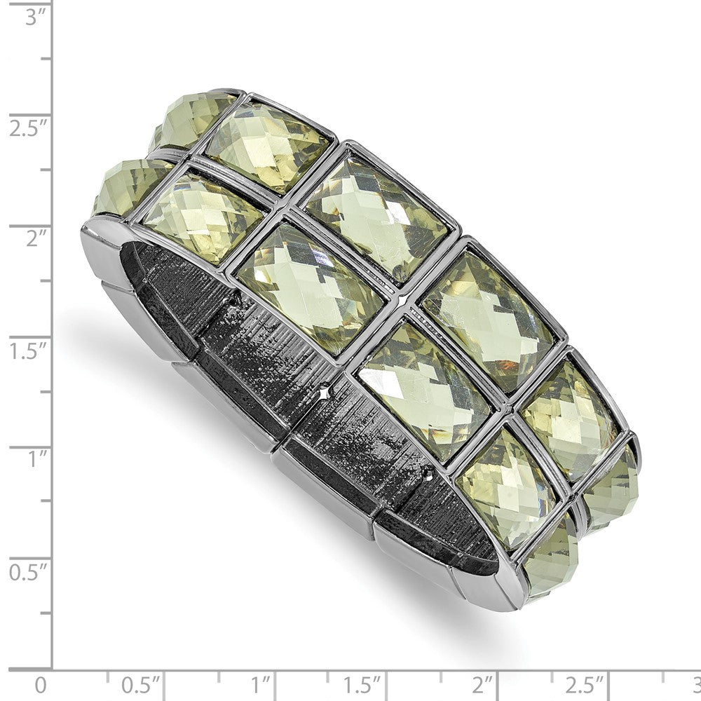 Fashion 1928 Jewelry Black-Plated Frame Grey Epoxy Faceted Stones Stretch Bracelet