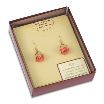 Fashion Lacquer Dipped Cream And Pink Real Rose Gold-Tone Dangle Earrings