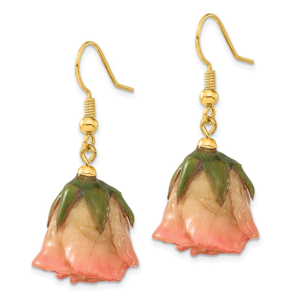 Fashion Lacquer Dipped Cream And Pink Real Rose Gold-Tone Dangle Earrings