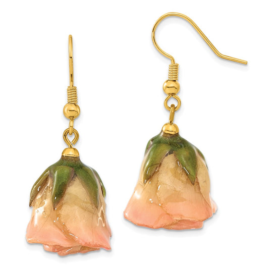 Fashion Lacquer Dipped Cream And Pink Real Rose Gold-Tone Dangle Earrings