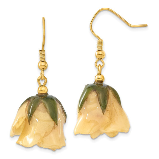 Fashion Lacquer Dipped White Real Rose Gold-Tone Dangle Wire Earrings