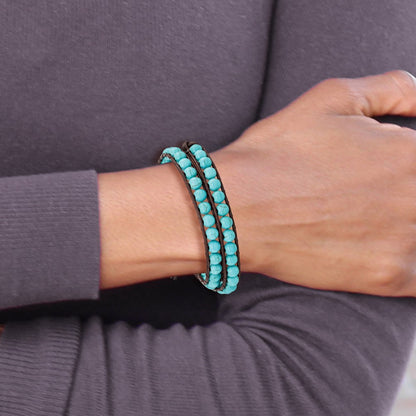20 Inch 4mm Dyed Turquoise Leather Cord Multi Wrap Bracelet