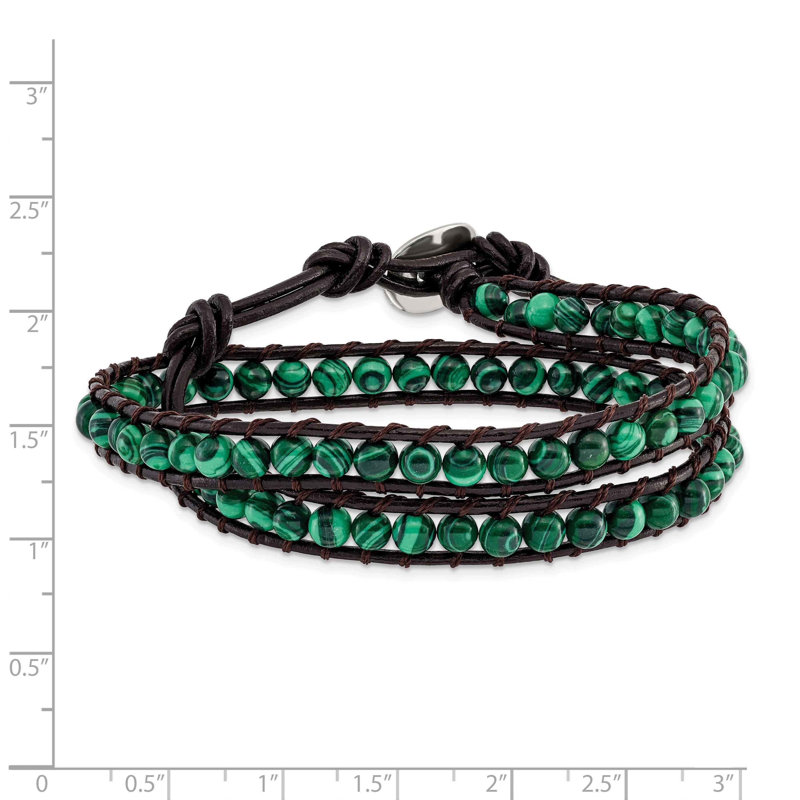 13 Inch 6mm Green Malachite Beads Leather Cord Multi Wrap Bracelet
