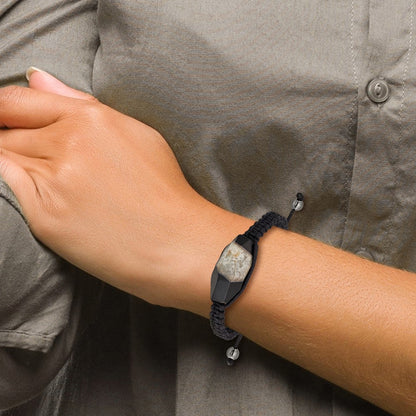 Fashion 16X28mm Milky Crystal Agate W/Hematite Beads Black Cord Bracelet
