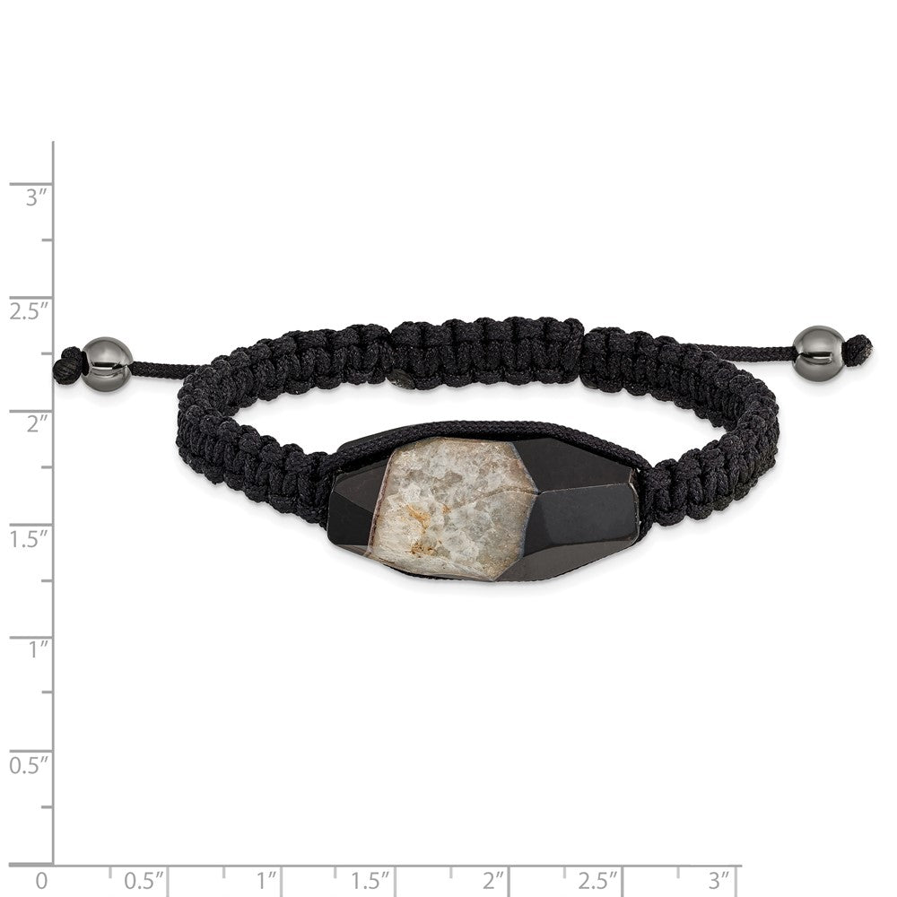 Fashion 16X28mm Milky Crystal Agate W/Hematite Beads Black Cord Bracelet