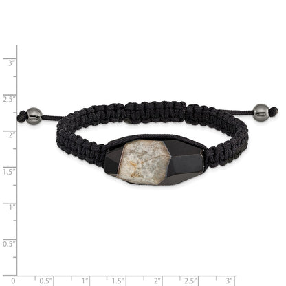Fashion 16X28mm Milky Crystal Agate W/Hematite Beads Black Cord Bracelet