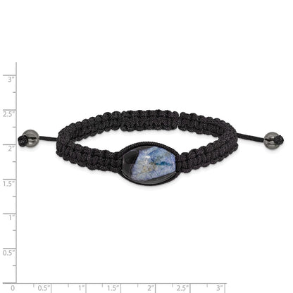 Fashion 13X19mm Blue Crystal Agate W/ Hematite Beads Black Cord Bracelet