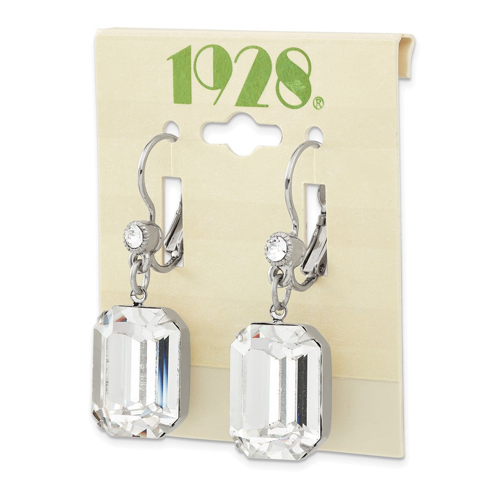 Fashion 1928 Jewelry Silver-Tone Clear Emerald Cut Crystals From Swarovski Dangle Leverback Earrings