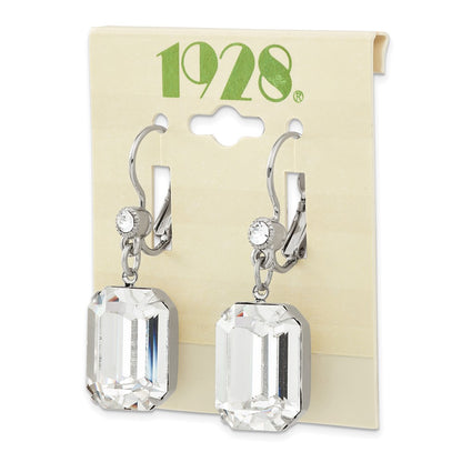 Fashion 1928 Jewelry Silver-Tone Clear Emerald Cut Crystals From Swarovski Dangle Leverback Earrings