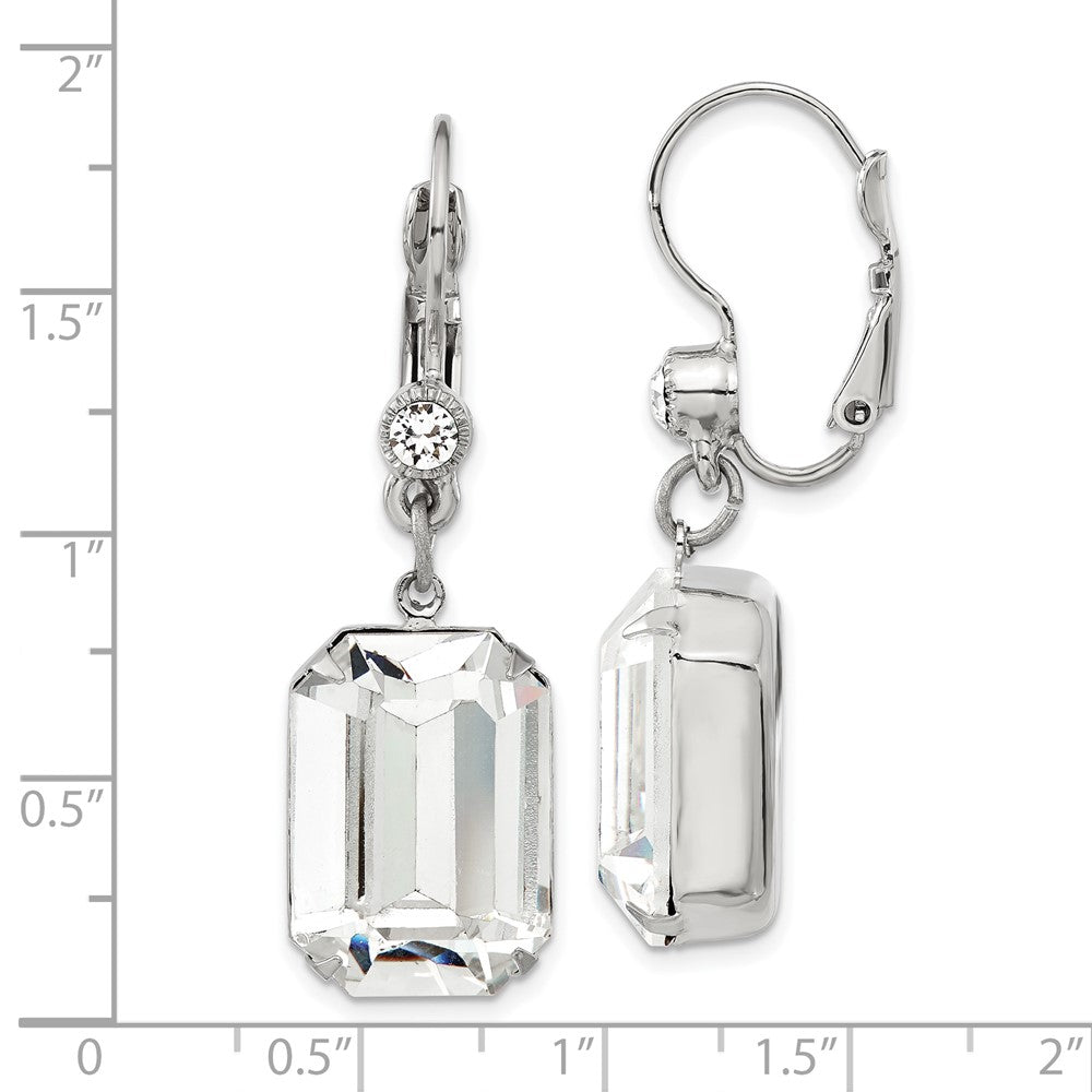 Fashion 1928 Jewelry Silver-Tone Clear Emerald Cut Crystals From Swarovski Dangle Leverback Earrings