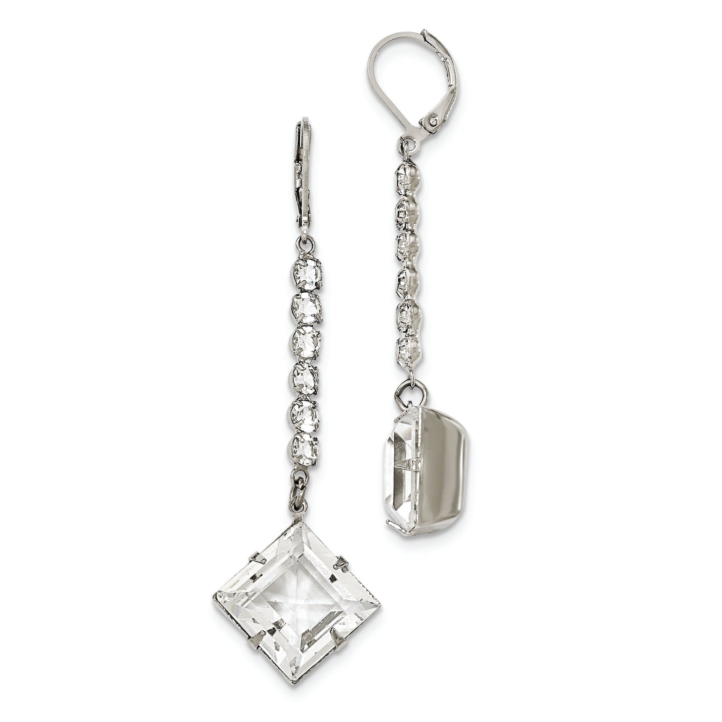 Fashion 1928 Silver-Tone White Swarovski Elements Leverback Dangle Earrings