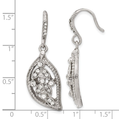 Fashion 1928 Silver-Tone White Crystal Textured Leaf Dangle Earrings