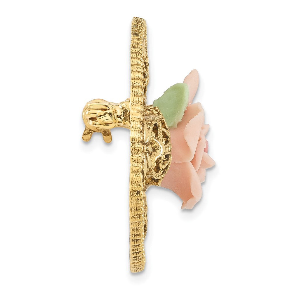 Fashion 1928 Jewelry Gold-Tone Filigree Pink Rose Porcelain Flower Pin Brooch