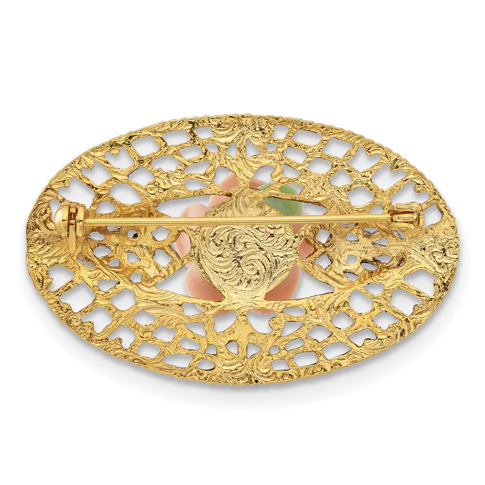 Fashion 1928 Jewelry Gold-Tone Filigree Pink Rose Porcelain Flower Pin Brooch