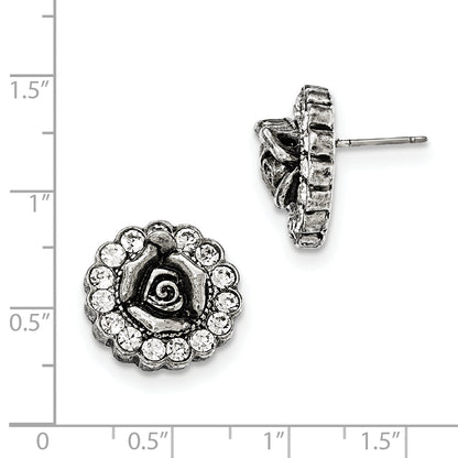 Fashion 1928 Silver-Tone White Crystal Rose Post Earrings