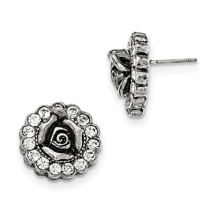 Fashion 1928 Silver-Tone White Crystal Rose Post Earrings