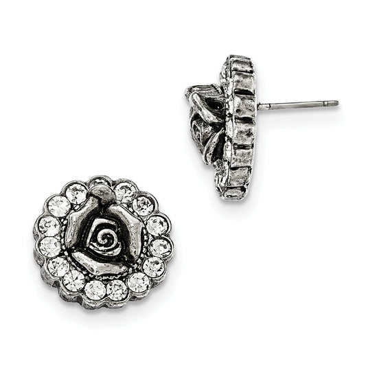 Fashion 1928 Silver-Tone White Crystal Rose Post Earrings