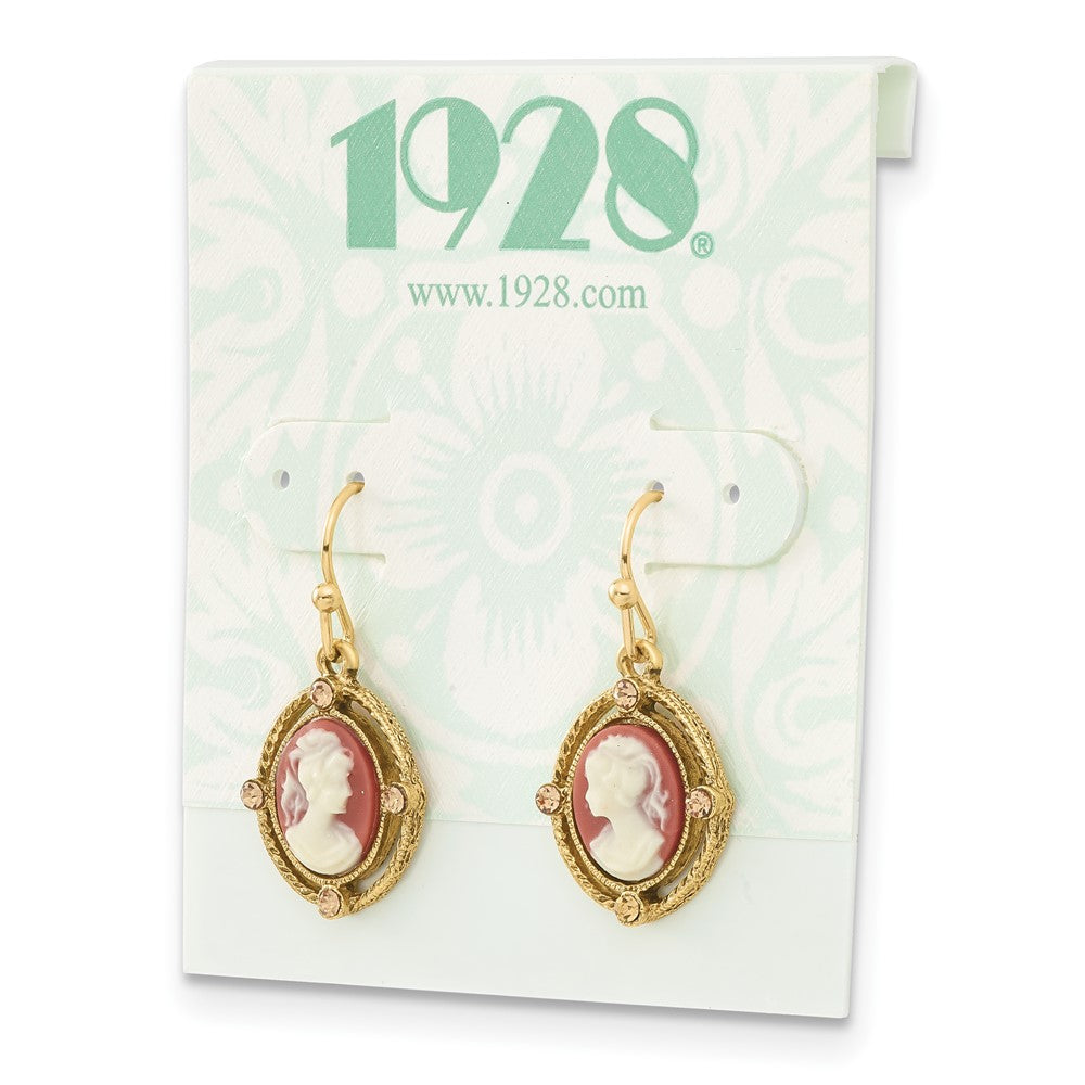 Fashion 1928 Jewelry Gold-Tone Frame Ivory Colored Lady Acrylic Cameo Dangle Earrings