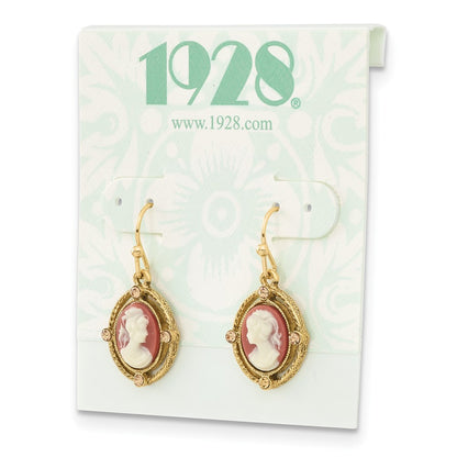 Fashion 1928 Jewelry Gold-Tone Frame Ivory Colored Lady Acrylic Cameo Dangle Earrings