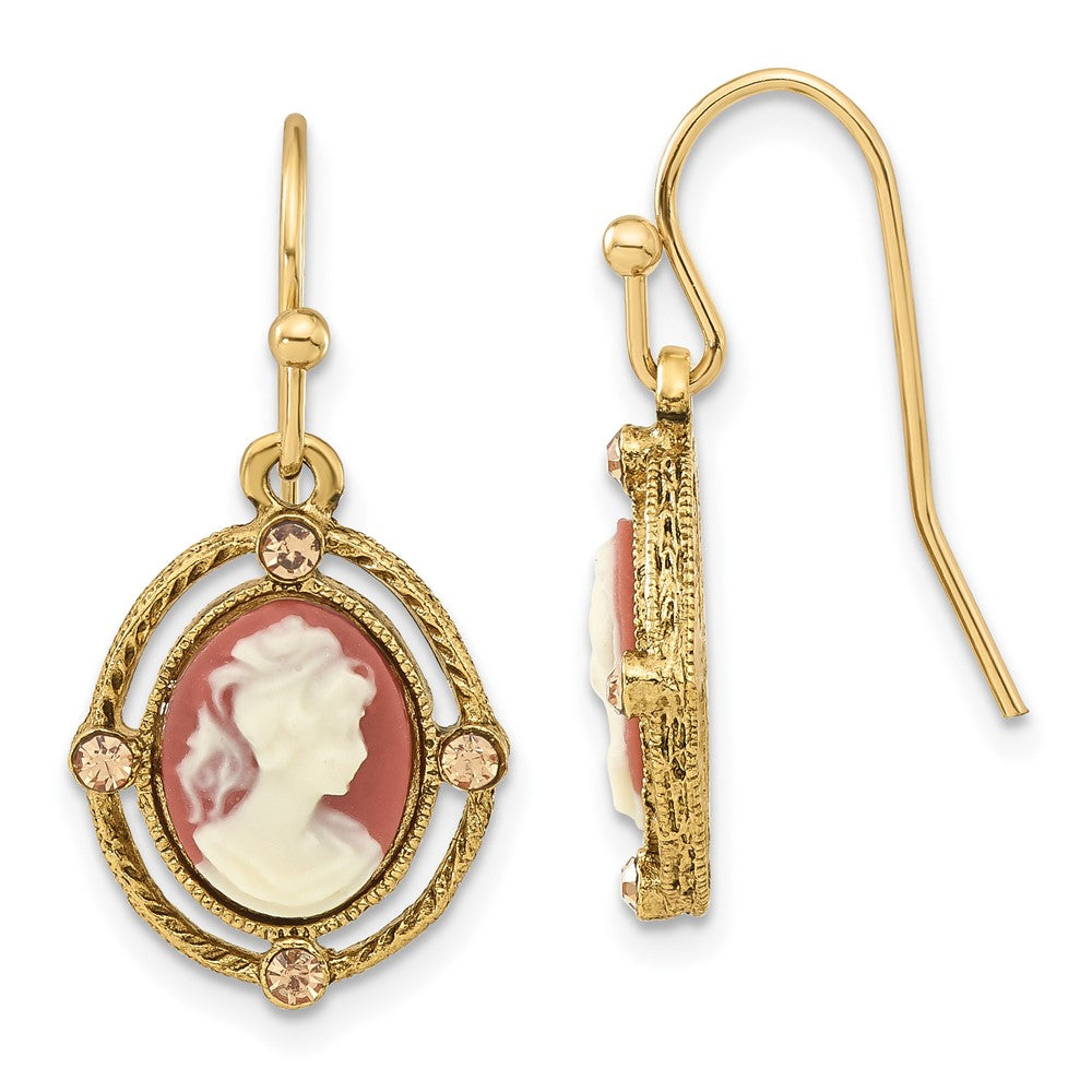 Fashion 1928 Jewelry Gold-Tone Frame Ivory Colored Lady Acrylic Cameo Dangle Earrings