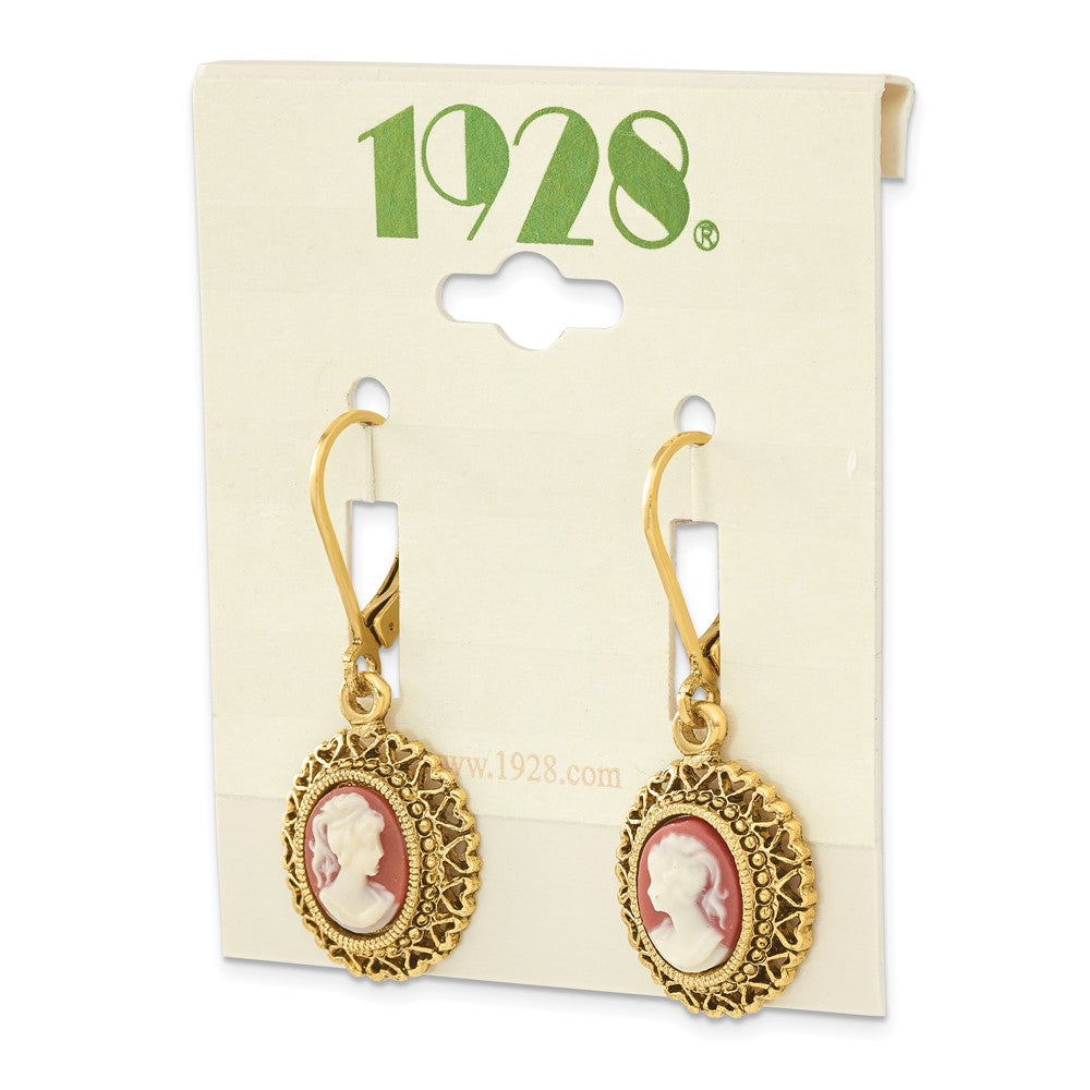 Fashion 1928 Jewelry Gold-Tone Filigree Frame Ivory Colored Lady Acrylic Cameo Dangle Leverback Earrings