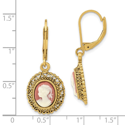 Fashion 1928 Jewelry Gold-Tone Filigree Frame Ivory Colored Lady Acrylic Cameo Dangle Leverback Earrings
