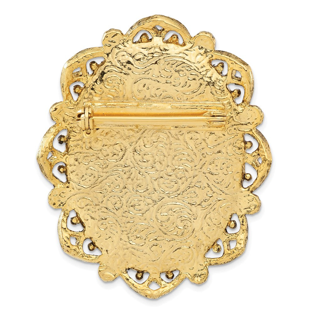 Fashion 1928 Jewelry Gold-Tone Filigree Frame Ivory Colored Lady Acrylic Cameo Pin Brooch