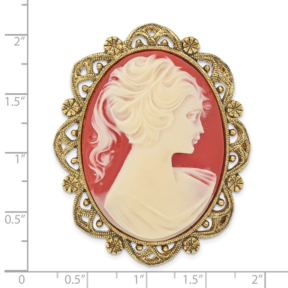 Fashion 1928 Jewelry Gold-Tone Filigree Frame Ivory Colored Lady Acrylic Cameo Pin Brooch