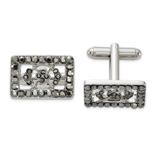 Fashion 1928 Silver-Tone Black Crystal Rectangle Cuff Links