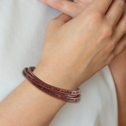 Stainless Steel Amen Serenity Prayer Brown Leather Wrap With Magnetic Clasp 21 Inch Bracelet